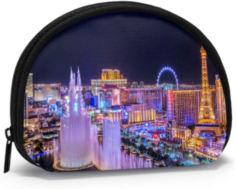 Compact Coin Purse Las Vegas Avenue Nevada Usa Night Zipper Coin Purse