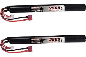 Hilldow 11.1V Airsoft Battery 2500mAh 20C Rechargeable Stick Pack Batteries High Performance Compatible with Deans/T Plug for Airsoft Guns Rifle Model