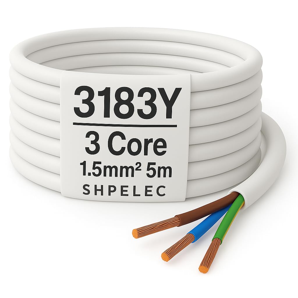 SHPELEC® FLEXIBLE White Cable 3183Y 0.75mm, 1.0mm, 1.5mm, 2.5mm BASEC Approved White PVC LED Lighting 5m 10m 15m 20m 50m (1.5mm 3 Core - 5metres) — image 1