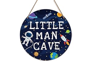 SIMIMI ART Little Man Cave - Space Astronaut Wooden Wall Hanging Sign, Hanging Plaque Sign Outer Space Room Wall Art, Outer Space Nursery Decor for Boys Kids Playroom Classroom Decor