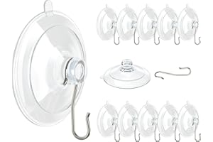 VIS'V Suction Cup Hooks, 1.77 Inch Small Window Suction Cups with Metal Hooks, Removable and Reusable, Clear, 12 Pcs