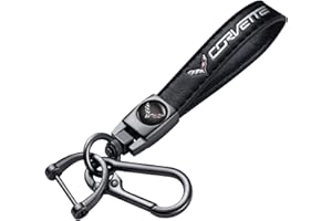 Goshinety Genuine Leather Car Keychain fit for Corvette C4 C6 C5 C7 C8 Car Key Chain for Men and Women Family Present Key Ring Accessories(Black)
