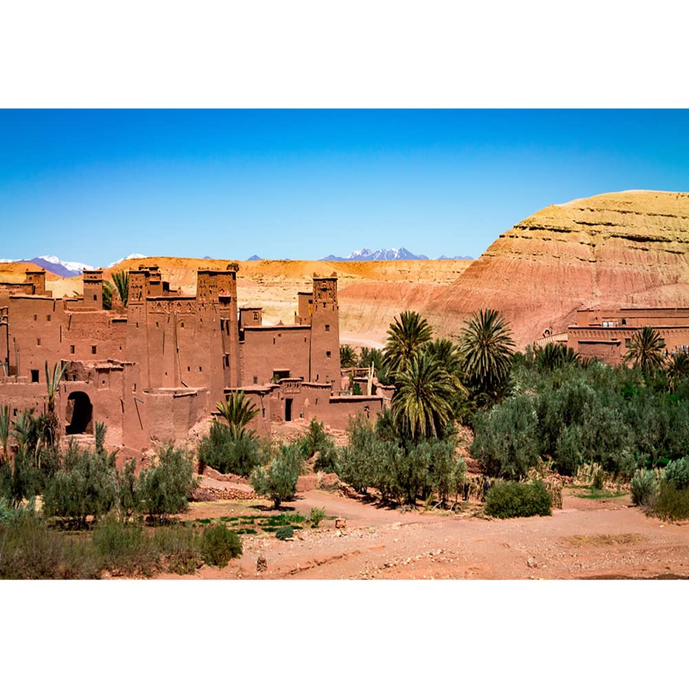 Aoihrraan 2,2x1,5m Desert Landscape Backdrop Desolate Green Shrub Plant Tree Mountain Blue Sky Morocco Town Nature Scene Photography Background Travel Holiday Vacation Adult Portrait Photo Studio Prop