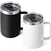 Volhoply 16oz Insulated Coffee Mug with Lid and Straw, Stainless Steel Travel Mugs with Handle, Double Wall Vacuum Leak Proof Coffee Tumbler Cup (Assorted,2)