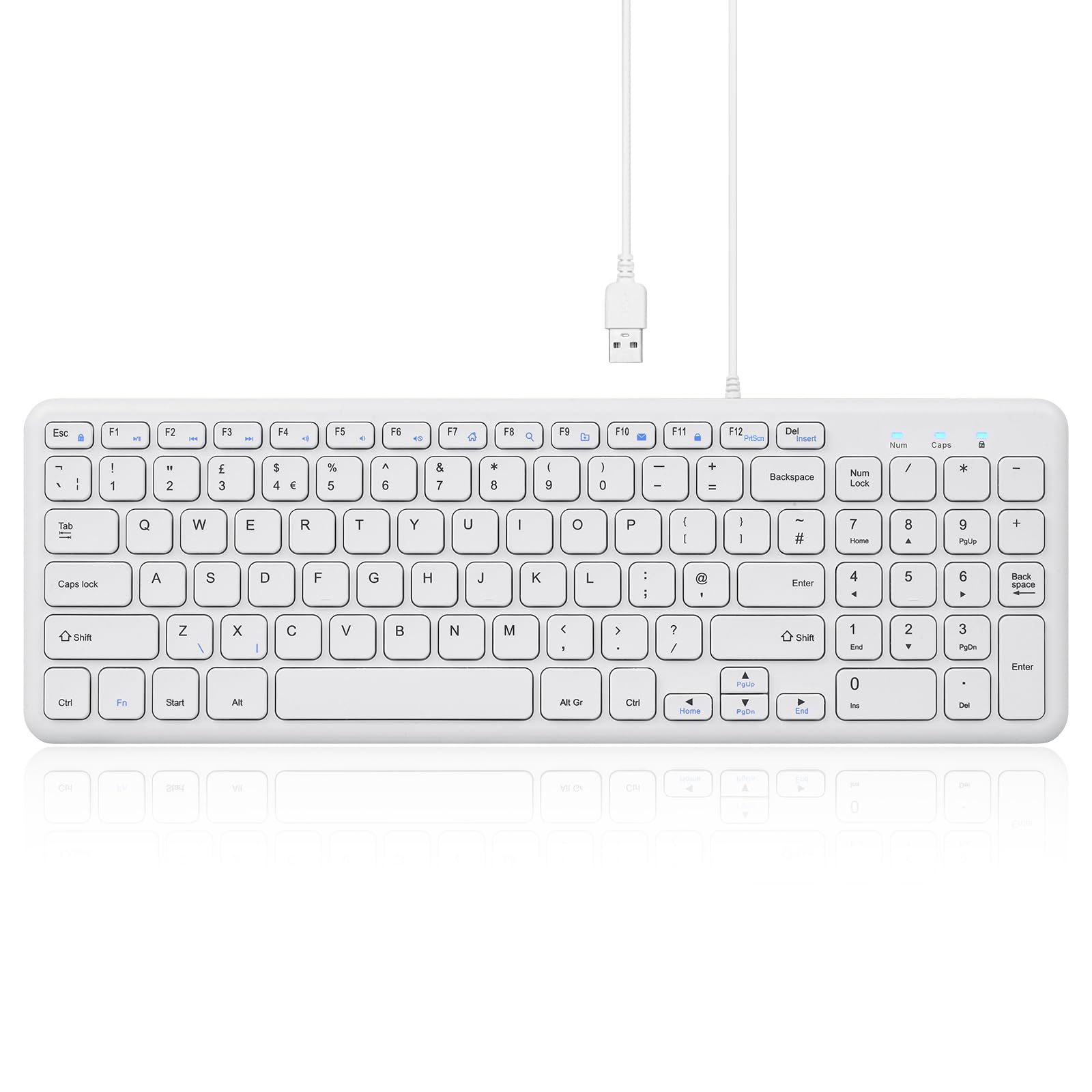 Perixx PERIBOARD-213U Quiet USB Wired Keyboard, Compact Design with Number Pad, Slim Chiclet Keys, Media Control Hotkeys, Space-Saving for Office/Home, UK QWERTY Layout, White