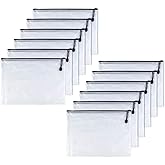 Oaimyy-A6(4.5"x 6.5",12 Pcs),Plastic Mesh Zipper Pouch Document Folders Bag Zip File Folders for School Office Supplies, Travel,Puzzles Games Organizing Storage-Black