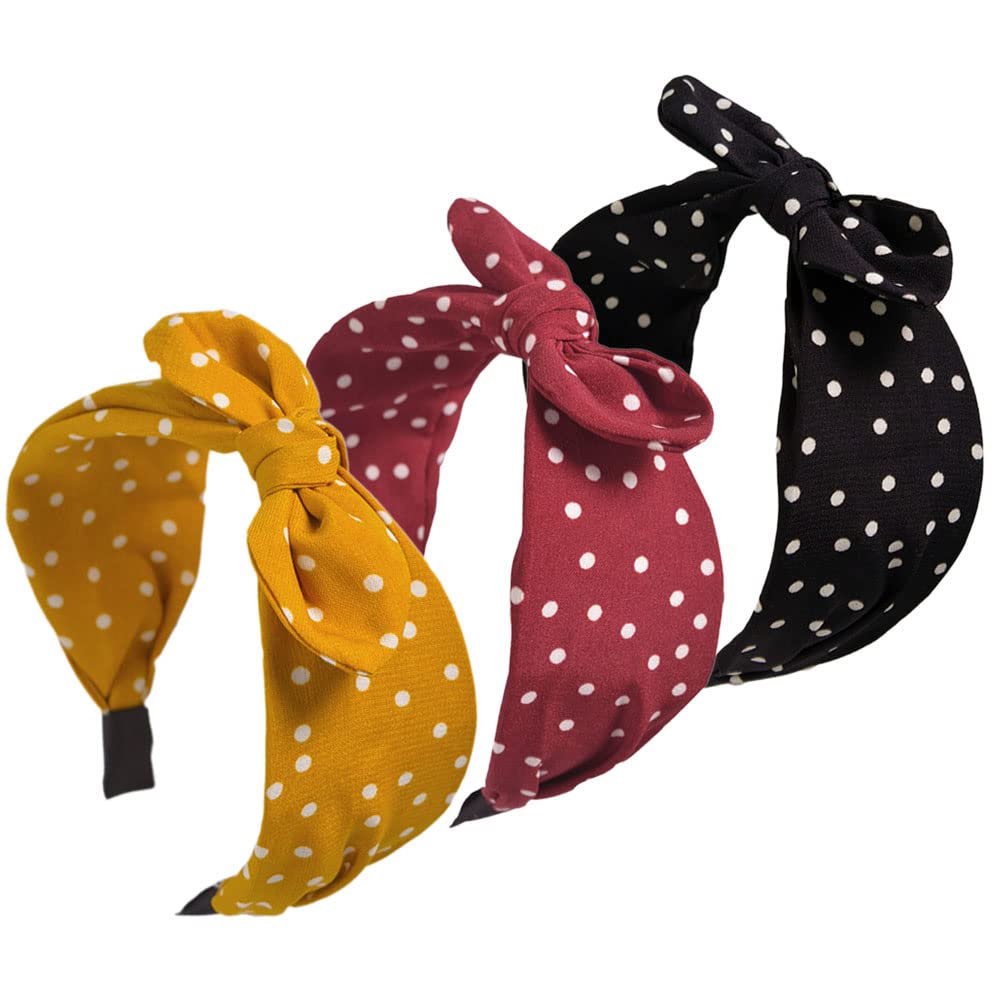 3Pcs Boho Wide Headband Rabbit Ears Hair Bands Fabric Non-Slip Headwear Elastic Twist Hair Hoop 1920s Accessories for Women Girls (PolkaRed) โ image 1