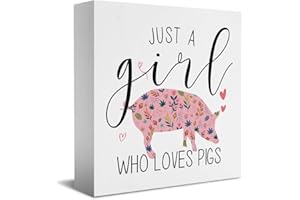 HTBIG Funny Pig Sign Pig Gifts Desk Decor Wooden Box Sign Pig Decor Wood Block Plaque Box Sign for Pig Lovers Women Girls Room Birthday Bedroom Bathroom Shelf Table Decoration Just A Girl Who Loves Pigs