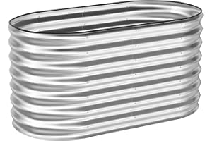 GreatBuddy 4×2×2ft Galvanized Raised Garden Bed Outdoor, Metal Planter Boxes Outdoor for Vegetables, Fruits, Flower, Herb, Anti-Rust& Weather-Resistant, Oval, Silver