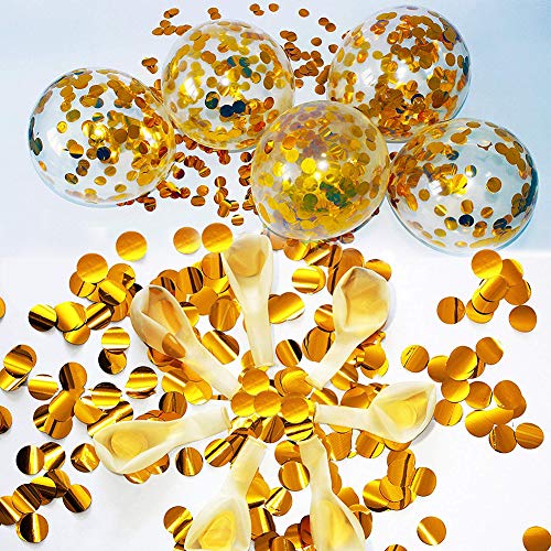40 Pack Gold Confetti Balloons with Golden Paper Confetti Dots for Birthday Party, Wedding, Bridal Shower, Baby Shower and Holidays - 12 Inch Shining Gold Balloons