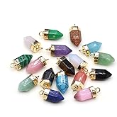 LHJ 10 Pcs Natural Stone Pendants Hexagonal Prism Shape Assorted Energy Crystal Quartz Agate Charms for Jewelry Making Neckalce