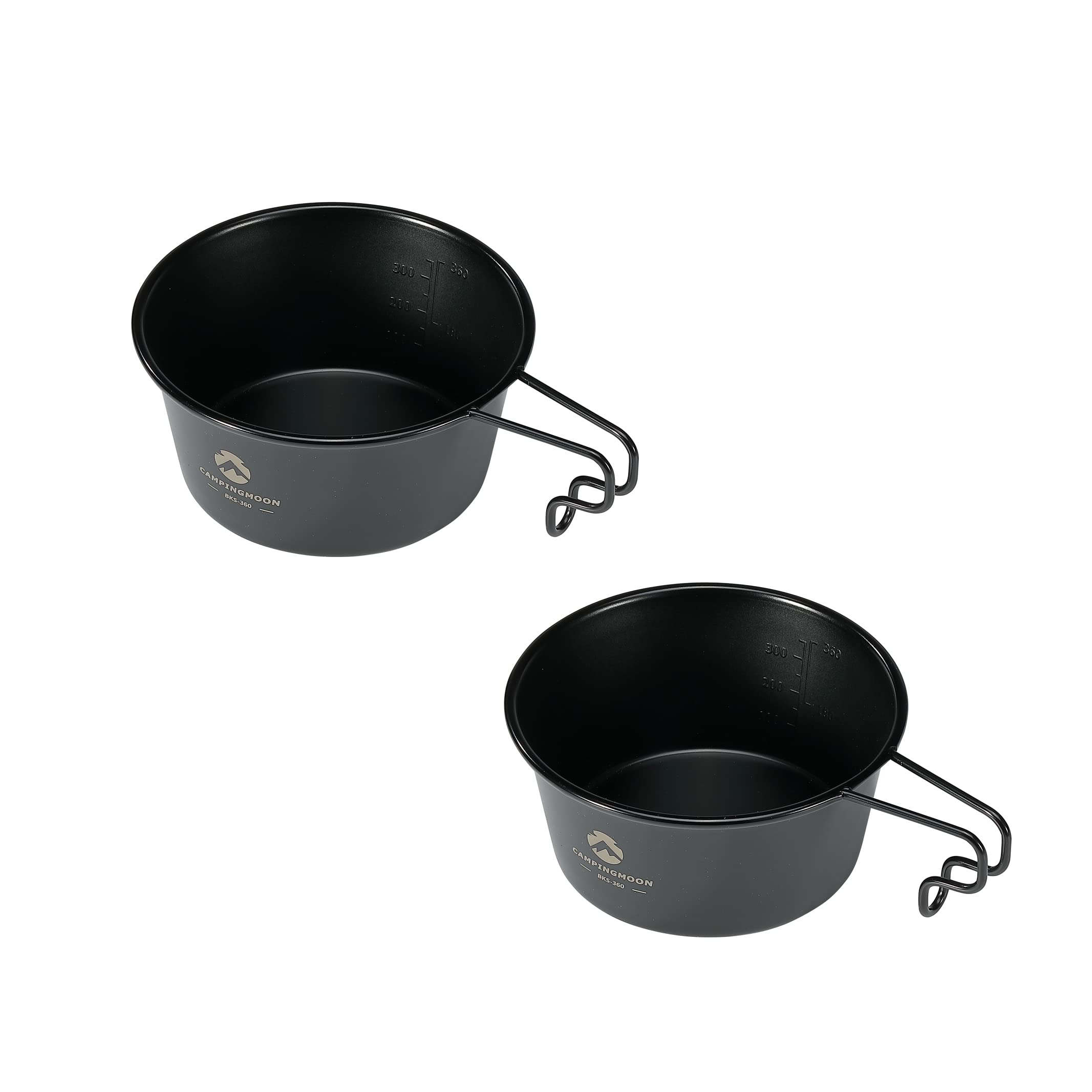 CAMPINGMOON 2pcs Set Stainless Steel Deep Type Camping Sierra Cup 15oz, 450ml Black BKS-360-2P