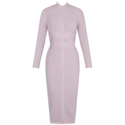 midi bandage dress long sleeve NEXT DAY DELIVERY DORIAN Round Neck Long Sleeve Sequined Midi Bandage Dress S