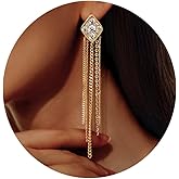 Cicy Bell Womens 18k Gold Plated Long Tassel Dangle Earrings Elegant Cubic Zirconia Chain Chandelier Drop Earrings Trendy Jewelry Gifts for Lover Mom Friends