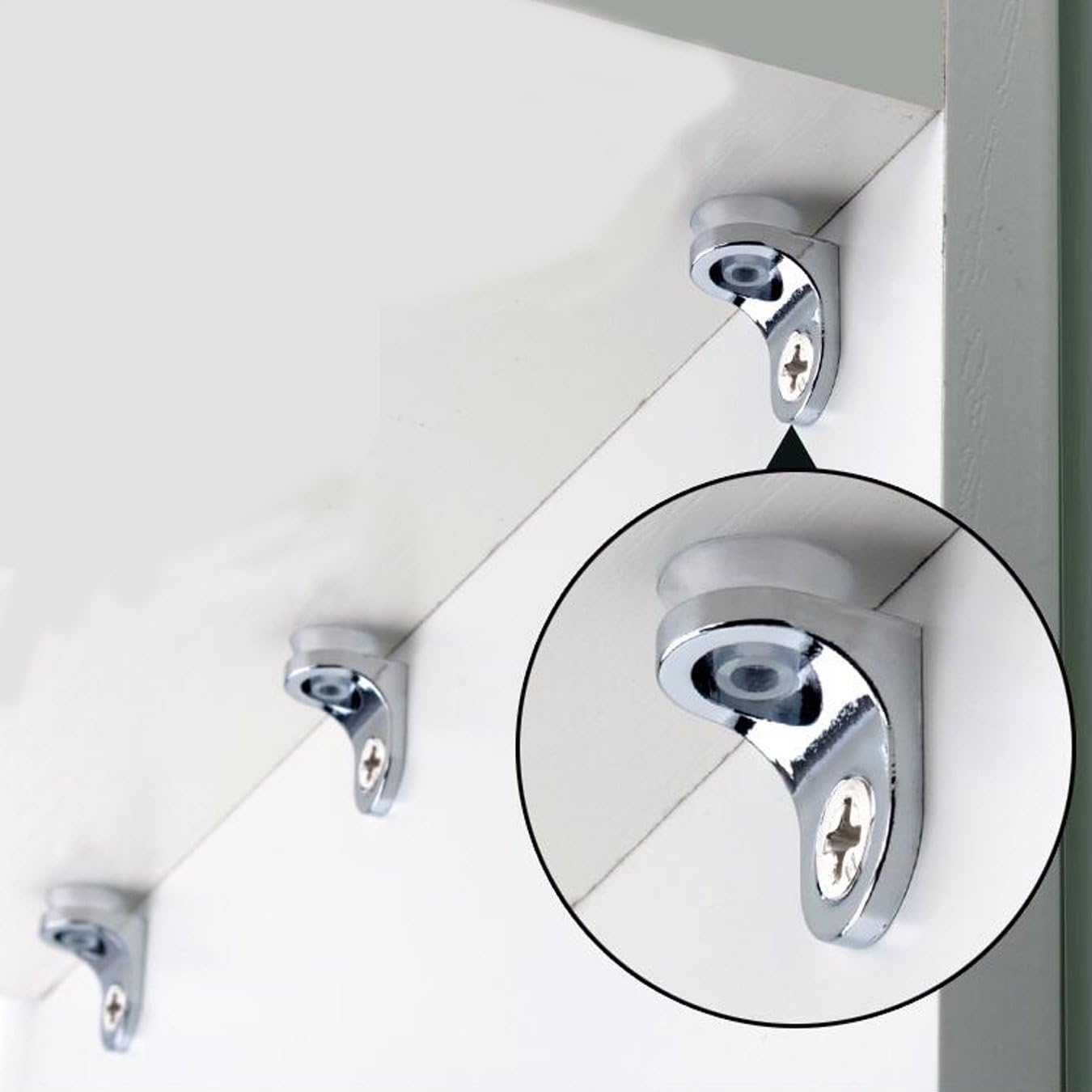 UOOOM 20 pcs Right Angle Fixing Clip Shelf Bracket Suction Cup Base Glass Shelve Support, Silver Tone - Image 5