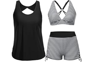 Yonique 3 Piece Tankini Swimsuits for Women Swim Tank Top Bathing Suits with Boy Shorts and Bra Athletic Swimwear