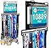 LISH Two Tier Race Bib and Marathon Medal Display - Wall Mounted Runners Medal Holder w/ 10 Free Flip Pouches (Black)