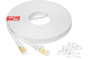 Cat7 Ethernet Cable 100 ft / 30 m- High Speed Dual Shieled Flat Network Cable - Ikerall Computer LAN Cord Gigabit Internet Ca