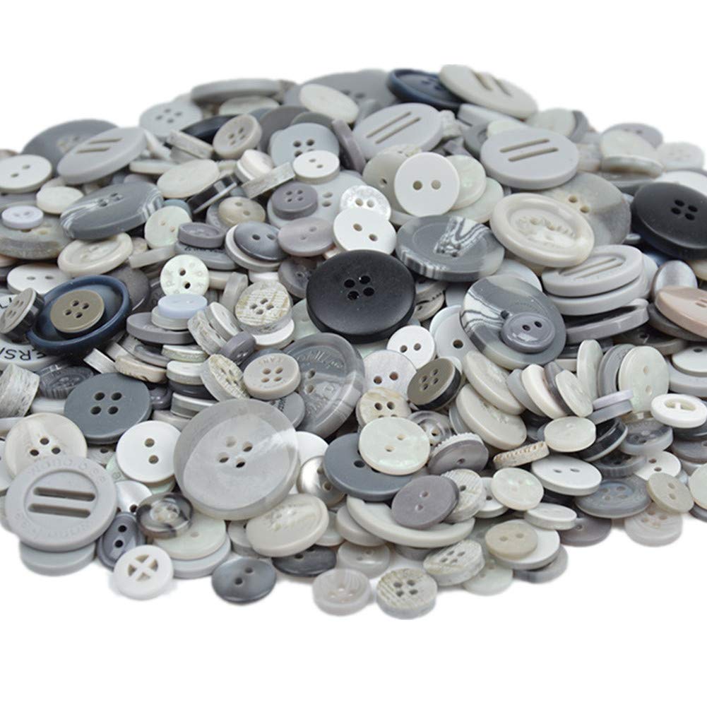 Around 600 Pieces Resin Buttons 2-Holes 4-Holes Sewing Decorative Buttons Beads Flatback for Crafts Embellishments Scrapbooking Painting Christmas Knitting Ornaments (Grey)