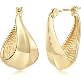 RYHIX Gold Plated Hoop Earrings for Women 14K Gold Plated Earrings for Women 14 Karat Hoops Earring Hypoallergenic Twisted Irregular-Shaped Design Hoops Earring for Womens 25mm