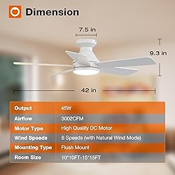 addlon Ceiling Fans with Lights, 42 Inch Low