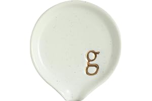COLLECTIVE HOME - Ceramic Coffee Spoon Rest, Monogram Ceramic Spoon Holder, 3.8 Inches Coffee Spoon Holder, Mini Teaspoon Rest, Small Spoon Holder for Stove Coffee Bar (g)