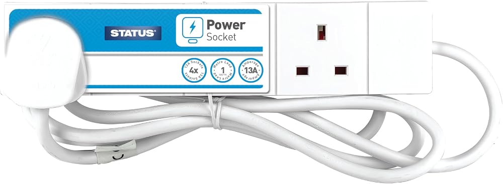 Status Multi Plug Extension 4 Socket 1m Extension Lead White S4W1MS12