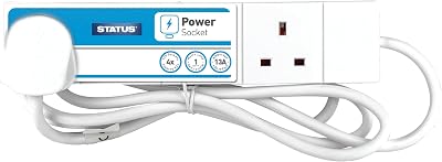 Status Multi Plug Extension 4 Socket 1m Extension Lead White S4W1MS12