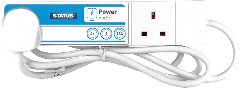 Status Multi Plug Extension 4 Socket 1m Extension Lead White S4W1MS12