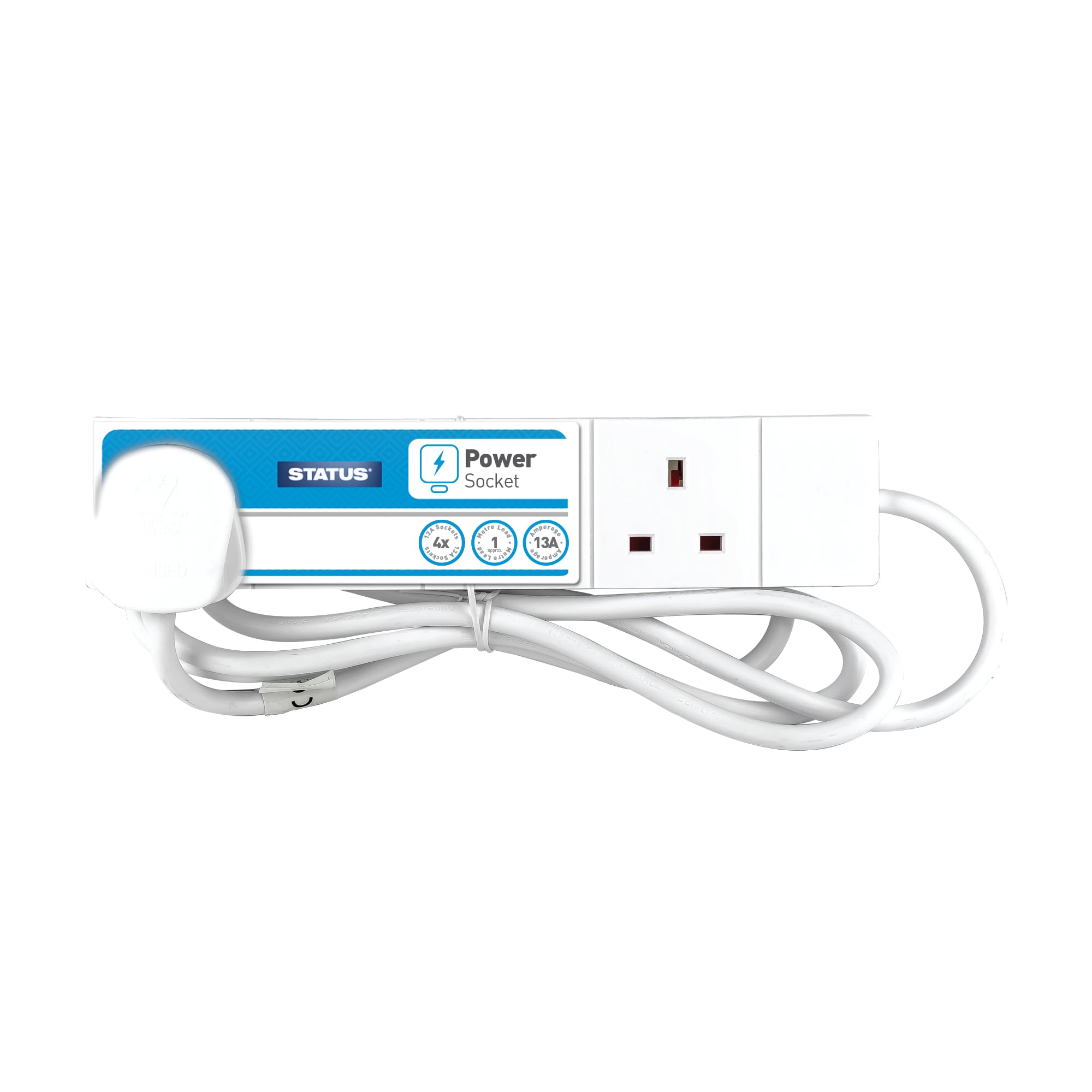 STATUS Multi Plug Extension | 4 Socket Extension Cable | 1m Extension Lead | S4W1MS12 White