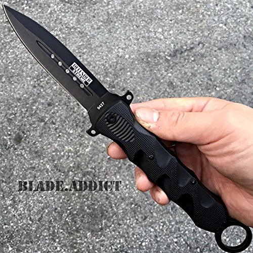 10" Black Combat Tactical Spring Assisted Open Folding Dagger Style Pocket Knife