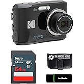 Kodak PIXPRO FZ45 16MP Digital Camera 4X Optical Zoom 27mm Wide Angle 1080P Full HD Video 2.7" LCD Camera (Black) + 64GB Card and Reader + Memory Wallet