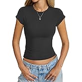 Eachyes Womens Short Sleeve T Shirts Basic Crop Tops Slim Fit Tees Summer Gym Workout Y2k Clothes 2026