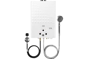 VIREGO 20L Tankless Water Heater Propane Gas, Portable 5.26 GPM GasHot Heater Instant with Digital Display and Overheat Protection, White RV 20L on Demand Water Heater for Camping Trips Boat Cabin