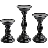 FHUIEWRY Black Metal Candle Holders Set of 3, Both-use Retro Candle Holders for Pillar Candles,Decorative Candlestick Stand for Farmhouse Fireplace Home Table Centerpiece