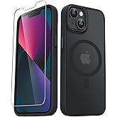 YENAPOON for iPhone 14 Case, iPhone 13 Case, Matte Magnetic Case, Black | Fit for Magsafe, Screen Protector Included, Matte Translucent Frosted Slim Shockproof Protective Phone Cover