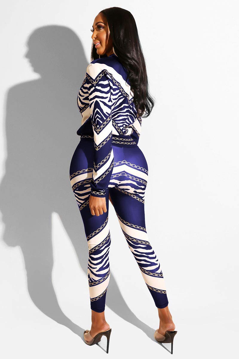 Womens Long Sleeve Zip Up Jackets + Long Skinny Pants Set 2 Piece Outfits Blue