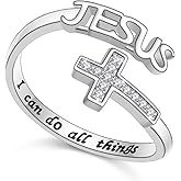 FLYOW Cross Ring 925 Sterling Silver Engraved I Can Do All Things Love of Jesus Cross Ring Religious Jewelry for Women, Size 5-10