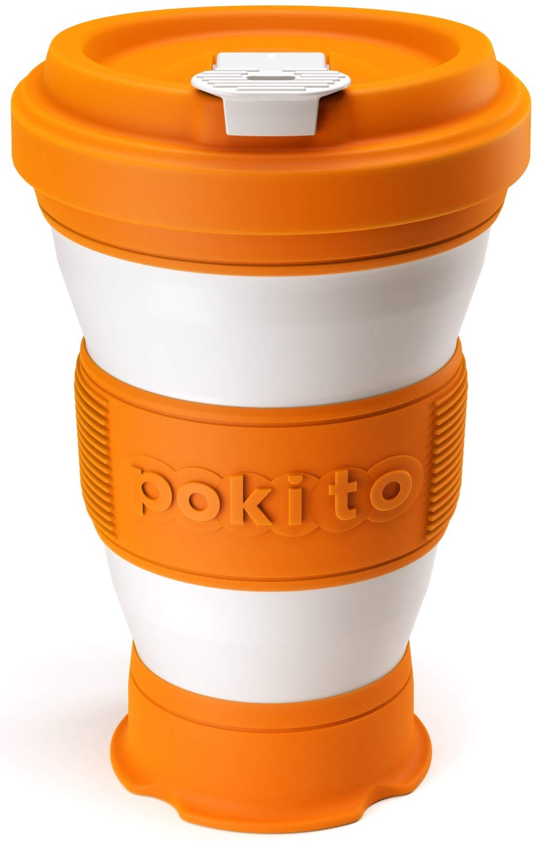 pokito Pop Up/Collapsible/Reusable/Eco-Friendly/Folding 3-Sizes-in-1 Travel Cup/Mug with Leak-Proof Lid for Hot and Cold Drinks (Fits in Pocket or Bag; Great Gift for Coffee or Tea Lovers), Pumpkin