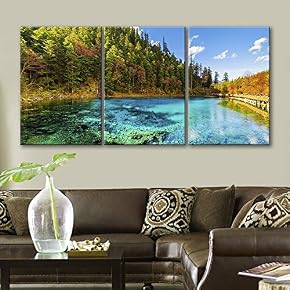 3 Panel Beautiful Landscape of Clear Lake and...