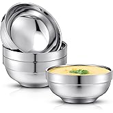 Funnymoom 4 Pack 24 Oz stainless Steel Bowls Double Walled Insulated Soup Ice Cream Metal Mixing Nesting Bowls for Serving Soup Rice Cereal