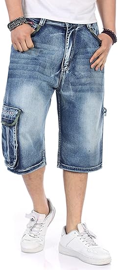 Amazon プラスサイズメンズパンツジーンズカーゴデニムショーツカジュアルゆったりスタイルウエストサイズ30 46 カラー ブルー ショートパンツ 通販