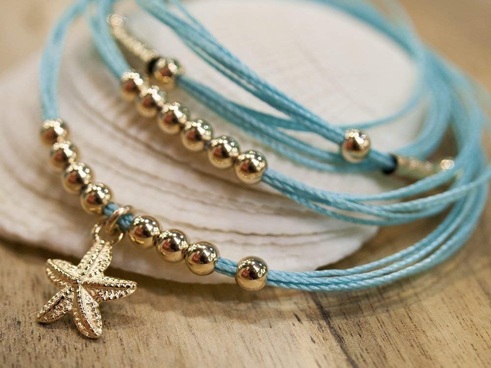 Gold Filled Turquoise Nautical Charm Bracelet for Women, Handmade Artisan Beach Jewelry