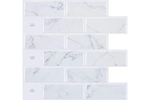 STICKGOO 10-Sheet Peel and Stick Subway Tile Backsplash, 13"x 12" Marble Look Kitchen Backsplash Peel and Stick Tiles