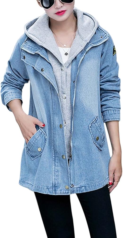 Women Hooded Long Sleeve TwoPiece Denim Jean Jacket Amazon.co.uk
