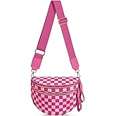Checkered Nylon Crossbody Bag Bum Bag for Women Mom Spacious Checkered Crossbody Purses Shoulder Handbag