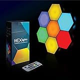 HEXlights 7-Pack Remote Controlled RGB Wall Panels, LED Hexagon Lights - Touch Light Panels for Wall - Great for Living Room,