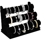 OSPNIEEK Velvet Bracelet Holder with 3 Tier Rack, Black Detachable Jewelry Display Stand T-Bar Necklace Storage Organizer for Bangles Watch Bracelets Scrunchies Organization Showcase