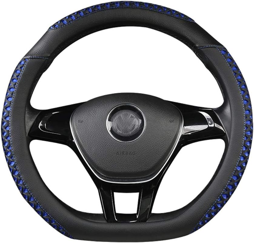 D Type Steering Wheel Cover - Ice Silk + Leather Breathable Non-Slip Flat Bottom Shaped Steering Wheel Cover fits for SUV,Cars,Blue