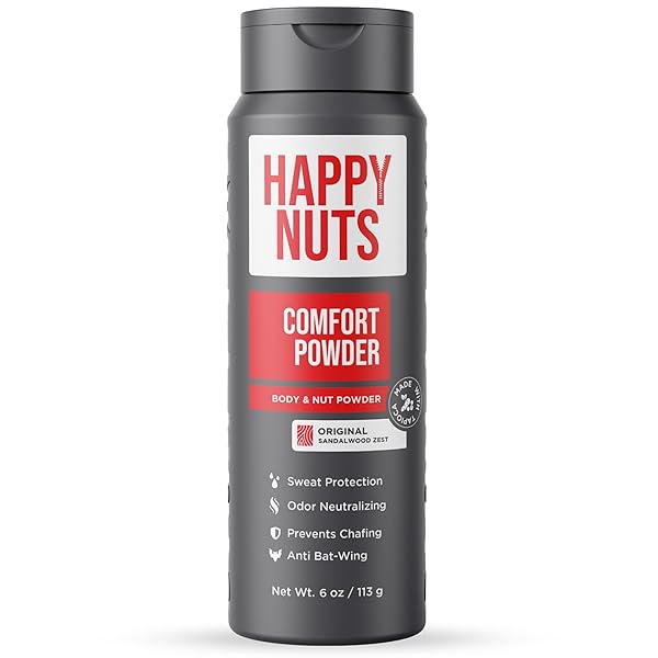 HAPPY NUTS COMFORT POWDER – ANTI CHAFING & DEODORANT, ALUMINUM-FREE, SWEAT AND ODOR CONTROL FOR JOCK ITCH, GROIN AND MEN’S PRIVATE PARTS (6 OUNCE (PACK OF 1), ORIGINAL)